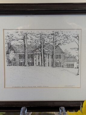 Graceland Pen & Ink Drawing Print G.E. Geivett Elvis Presley Home Framed Vintage